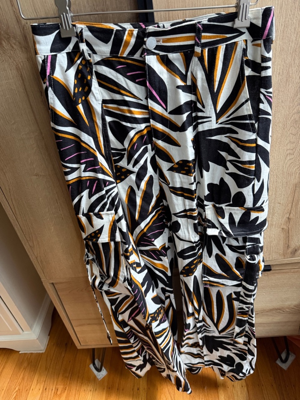 Avec Les Filles Black, White, Mustard & Pink Tropical Print Pants